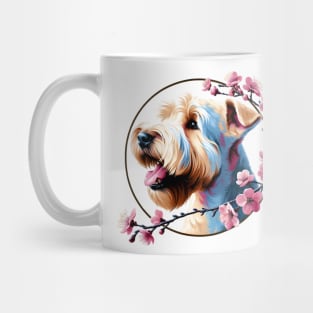 Soft Coated Wheaten Terrier Revels in Spring Cherry Blossoms Mug